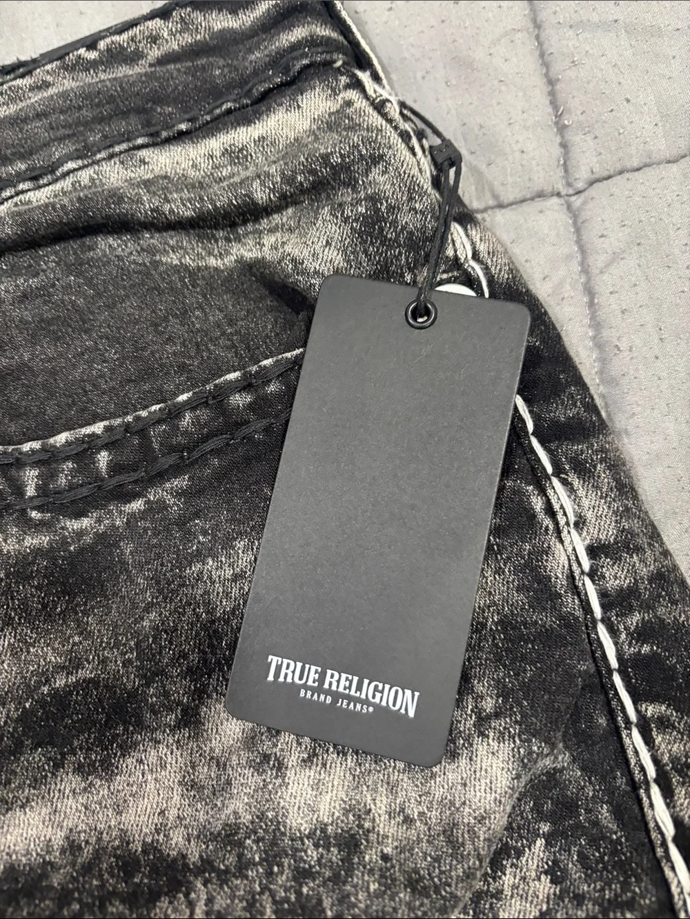 True Religion Black Gray Acid-Wash Denim Shorts
